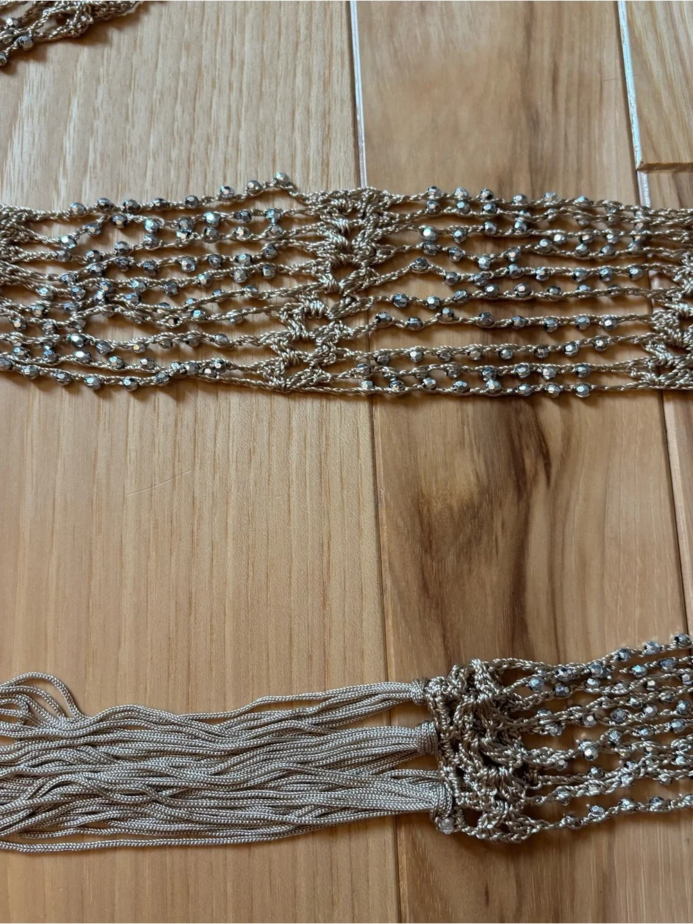 Y2K Boho Tan Silver Embellished Tie Belt or Necklace